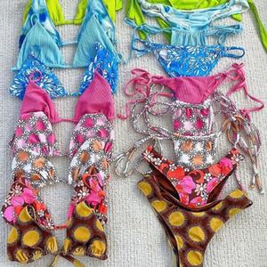 Ensemble bikini 2 pièces pour femme, col halter, imprimé floral sexy, rayures, imprimé léopard, séchage rapide, respirant, protection UV, vêtements de plage - Product Image 2