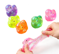 Jouet Squishy en TPR en forme de petit canard multicolore de 6 cm avec paillettes effet aurore, balle anti-stress en forme d'animal de dessin animé à rebond lent, jouet sensoriel pour la relaxation