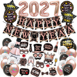 Kit d'arche de ballons et guirlande de bannière Or Rose pour fête du Nouvel An, accessoires de photomaton pour la décoration de la fête du Nouvel An 2027, ensemble de décorations Adieu 2026 - Product Image 1