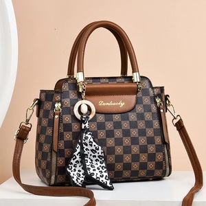 Danhaozy Women's Shoulder Bag Checkerboard Pattern Large Capacity Crossbody Handbag With Leopard Scarf Decor Spring 2024 - Product Image 1