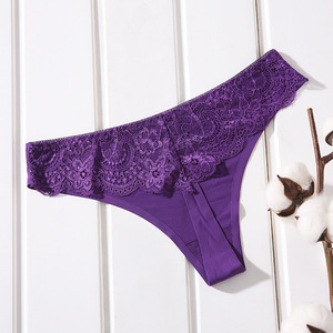 Solid Color Eyelash Lace Women <b>Thong</b> Panties Soft Stretchy Low Waist Minimalist Sexy Ladies T-back Plus Size <b>Seamless</b> Panties - Product Image 1
