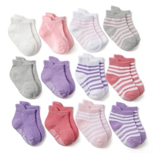 Chaussettes pour nouveau-né quatre saisons, chaussons pour bébés garçons et filles, à rayures en coton, couleur unie, antidérapantes, vente en gros, collection - Product Image 6