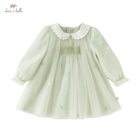 Robe de princesse en maille pour filles DB1260813 DAVE BELLA, nouvelle collection printemps, tenue pour bébé et enfant, broderie florale, robe douce et mignonne