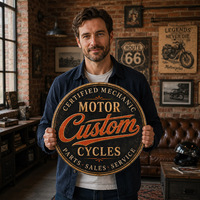 Plaque Métallique Ronde Vintage Personnalisée pour Moto, Décoration Murale Rustique pour Garage et Atelier de Mécanicien Certifié