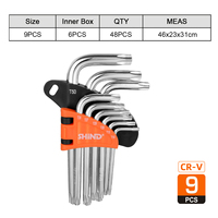 SHIND 94335 Torx End kunci Allen Set 9 buah tahan panjang pendek kunci heksagonal kepala prem CR-V Hex kunci SAE ukuran metrik