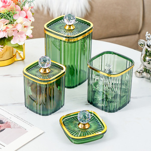 Square Food Storage Container With Lid Airtight <b>Kitchen</b> Cereal Grain Snack Jar Glass Clear Green Amber Gold Trim - Product Image 2