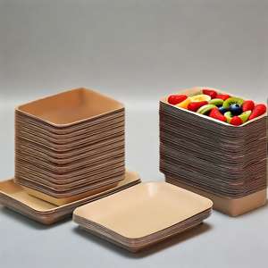 Barquette rectangulaire jetable en papier kraft avec revêtement PE, barquette pour la restauration rapide, pour salade, collation, sushi, pain, chocolat, biscuits - Product Image 1