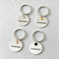 Porte-clés rond en acier inoxydable Ywyougang avec breloque cœur, étiquette vierge personnalisable à graver, pour cadeau, vente en gros