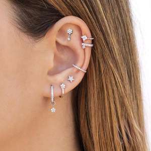 S925 argent Sterling géométrique Piercing oreille os boucles <span class=keywords><strong>d</strong></span>'oreilles meilleure vente nez anneaux corps humain Piercing vis bijoux - Product Image 1