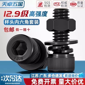 Vis à tête cylindrique à six pans creux et écrou assorti Tianzhuo Hardware, filetage complet, grade 12.9, haute résistance, M2 à M20, finition noire - Product Image 3