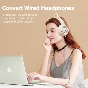 <span class=keywords><strong>ONIKUMA</strong></span> Diseño de oreja de gato para niñas Auriculares para juegos Auriculares para jugadores Estéreo con micrófono Luz LED - Product Image 6