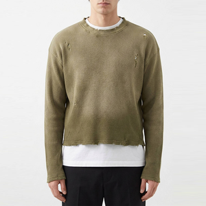 T-shirt a <span class=keywords><strong>maniche</strong></span> <span class=keywords><strong>lunghe</strong></span> in cotone lavato effetto distressed, girocollo, personalizzabile con grafiche stampate DTG, magliette termiche a nido d'ape da uomo - Product Image 5