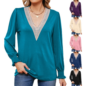 Moda uzun kollu bluzlar zarif 2024 tasarım son üstleri moda rahat V boyun özel elbiseler ve kadın <span class=keywords><strong>T</strong></span> <span class=keywords><strong>Shirt</strong></span> - Product Image 1