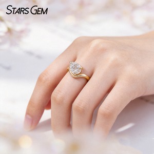 แหวนแต่งงานเพชรเม็ดเดี่ยวทรงหยดน้ำ ดีไซน์โค้งมนสำหรับผู้หญิง จาก Starsgem เพชรสังเคราะห์ 9K 10K ทองคำ 1.0 กะรัต รับรองโดย IGI - Product Image 3