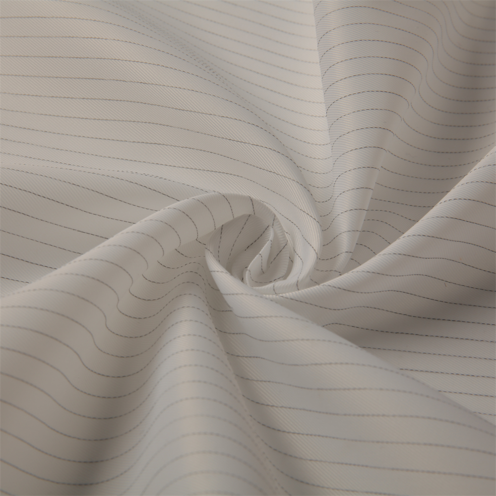 Anti-static Dust-proof Functional Polyester Clothing Fabric with 75D Two-thirds Twill Gray Stripe
