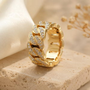 Anello con Catena Cubana e Zirconi per Uomo, Gioiello da Dito alla Moda e Trendy - Product Image 2