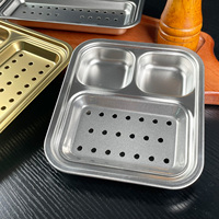 Assiette à repas huilée de style coréen Assiette à viande grillée en acier inoxydable avec casserole à tremper pour la maison et le restaurant