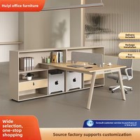 Ensemble de bureau et chaise en PVC moderne et simple avec rangement bibliothèque, double poste de travail 4x6 pour usage professionnel