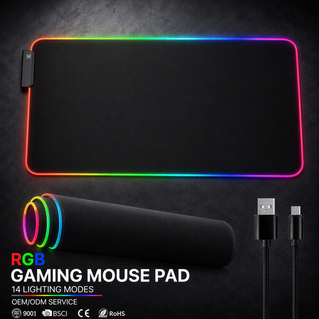 Hunan Sporte RGB LED Gaming Mouse Pad Extra Large USB Powered Glowing Stitched Edges Non-Slip Rubber Base Wholesale Vendor OEM