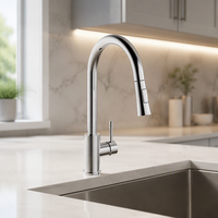 Robinet de cuisine OEM personnalisé pour villa et usage commercial, sans plomb, à poignée unique, extractible, en gros d'usine, nickel brossé, acier inoxydable 304