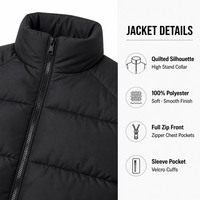 Blouson matelassé pour homme, entièrement zippé, col montant, en polyester, avec poches zippées, style urbain, pour l'hiver, vente en gros, vêtements d'extérieur décontractés