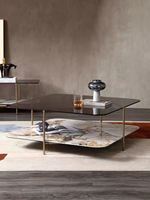 Table basse double en verre trempé et dalle de roche