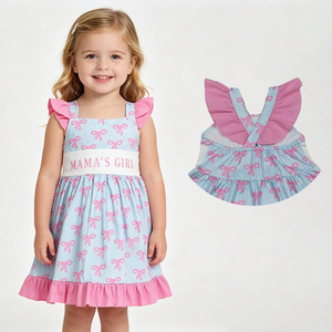 Vestido Azul a Cuadros para Niñas con Espalda Descubierta y Volantes, Ropa al por Mayor para Niños Pequeños, Ropa de Moda Nueva de Fábrica para Niños - Product Image 4