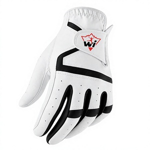 Gant de golf en cuir véritable de haute qualité, aspect cuir blanc, panneaux noirs, design respirant pour une meilleure adhérence, fermeture auto-agrippante, unisexe - Product Image 1