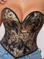 Corset Bustier Vintage Doré à Motifs Floraux pour Femme, Crop Top Sexy, Gilet Amincissant, Grande Taille, Crop Top Tendance pour Femme