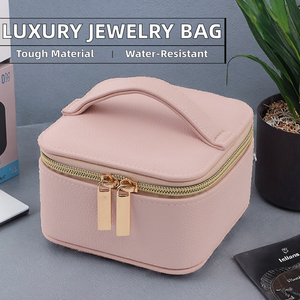 Customized Logo Luxury Handheld PU Leather Travel Ring Jewelry Container Earring <b>Necklace</b> Gift Wrap Storage Bag Jewelry <b>Box</b> - Product Image 3