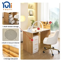 Table de manucure en bois grainé avec aspirateur intégré et armoire de rangement, poste de travail pour salon de beauté, mobilier de salon de manucure