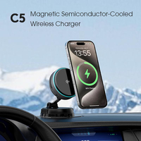 Nouvel Arrivage OEM 2025 – Support de Téléphone Magnétique pour Voiture avec Refroidissement Semi-conducteur, Chargeur de Voiture Sans Fil .2, Lumière RGB, Type-C 15W