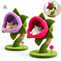 Arbre à chat en daim design attrayant, avec lit, griffoir, maisonnette en forme de fleur Venus Flytrap, jouet à ressort et papier sonore, pour l'escalade intérieure de luxe