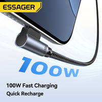 Câble USB-C vers USB-C ESSAGER ES-X90 à double coudé à 90 degrés, tressé, 1m, 2m, 3m, 5A, PD 100W, pour charge rapide d'ordinateurs portables et de téléphones