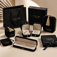 Boîte à bijoux en velours personnalisée, boîte à collier noire en kraft, emballage à l'épreuve des enfants avec poignée