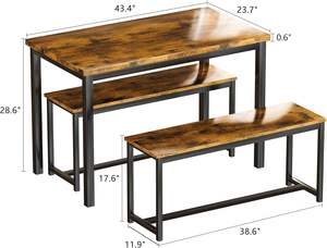 Mesa de Comedor MDF Marrón Rústico de Fácil Montaje y <span class=keywords><strong>2</strong></span> Bancos con Construcción Metálica Mesa de Cocina Ideal <span class=keywords><strong>para</strong></span> Desayuno <span class=keywords><strong>para</strong></span> 4 <span class=keywords><strong>Personas</strong></span> - Product Image 6