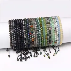 Модный многоцветный Браслет для йоги для пары, регулируемый плетеный браслет из бисера, браслет из натурального необработанного камня