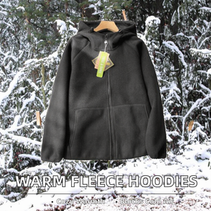 Unisex <b>Black</b> <b>Fleece</b> Hooded Zip-Up Sweatshirt Boxy Fit Printed Solid Color Casual Spring Eco-Friendly Wear - Product Image 2