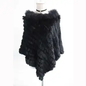 25 Color Women Real Rabbit Fur Poncho Capes Weave Winter Triangle Casual Long Raccoon Neck Pullovers Luxury Shawl Streetwear