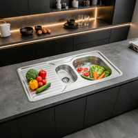 Évier de cuisine double cuve en acier inoxydable avec égouttoir, OEM ODM, pour projets de cuisine, 120x60cm, avec rince-verres