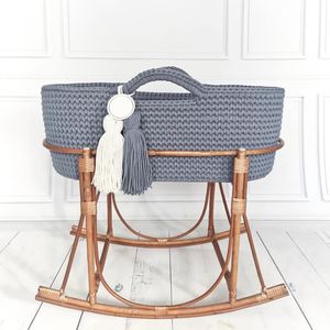 Panier à langer pour bébé Moïse naturel et conçu avec pompons Housse en coton imperméable pour le rangement des nouveau-nés - Product Image 2