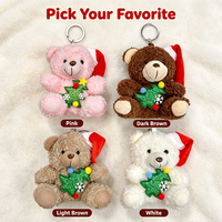 Porte-clés en peluche ours en peluche Kawaii de Noël avec chapeau, 4 couleurs, breloque de sac en peluche pour cadeau de Noël et décoration de fête