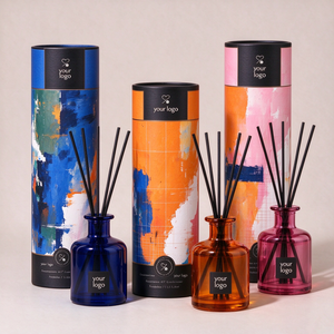 Caja de Cartón Cilíndrica de Lujo Personalizada en Negro, Azul y Dorado con Lámina Dorada para Difusor de Aromas - Product Image 3