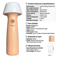 Lampe LED d'urgence MagiBazaar, torche portable légère, lumière chaude et froide, forme champignon, étanche IP65, 250 lumens, pour intérieur/extérieur