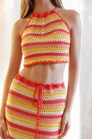 Deux pièces évider Crochet robe en tricot jupe de plage d'été et 2 pièces tricoté costume pull ensemble Crochet pull hauts