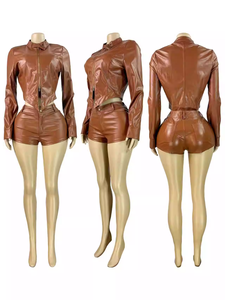 Bộ đồ nữ 2025 phong cách Y2K gợi cảm, áo khoác ngắn cổ đứng cài khuy khóa kéo và quần short, phong cách <span class=keywords><strong>Punk</strong></span>, bộ 2 món - Product Image 4