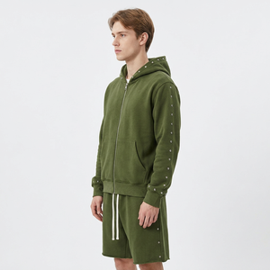 Ensemble 2 pièces pour homme de haute qualité, style streetwear américain délavé à l'acide, 100% coton, comprenant un short tricoté et un sweat à capuche Saint Vanity - Product Image 5