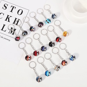 High Quality Solar System Metal Double Sided Glass Ball Galaxy Theme Planet Earth Mars Saturn Galaxy Nebula Key Chain Gifts