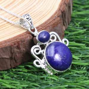 <b>Lapis</b> <b>Lazuli</b> <b>Pendant</b> Necklace Handmade Sterling Silver Gemstone Necklace for Her with Rhodium and Gold Plating - Product Image 3