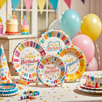 Assiettes en papier jetables de qualité alimentaire, recyclables, imprimées en couleurs pastel et colorées, pour nouilles, en-cas, pizza, traiteur/fêtes